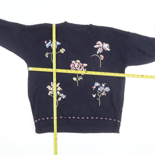 Marks and Spencer Women Navy Floral Embroidered Cotton Jumper Size 12-14