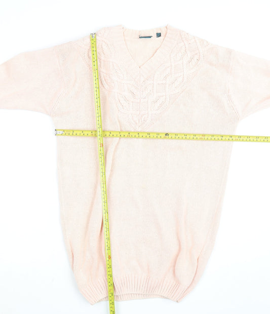 Dash Women's Pink V-Neck Cable Knit Long Sleeve Jumper Size 10