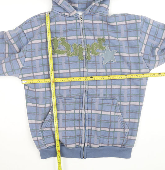 Butter Goods Men's Blue Check Hooded Full Zip Fleece Jacket Size S