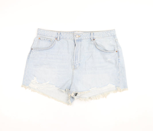 Primark Women Blue Size 20 High Rise Cut-Off Denim Shorts