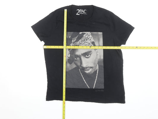 Back view of 2PAC unisex black cotton graphic t-shirt l hip hop music tee