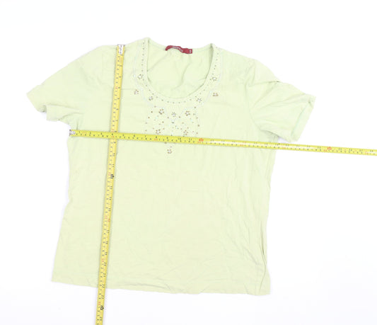 Bianca Womens Green Beaded Cotton T-Shirt Size 16