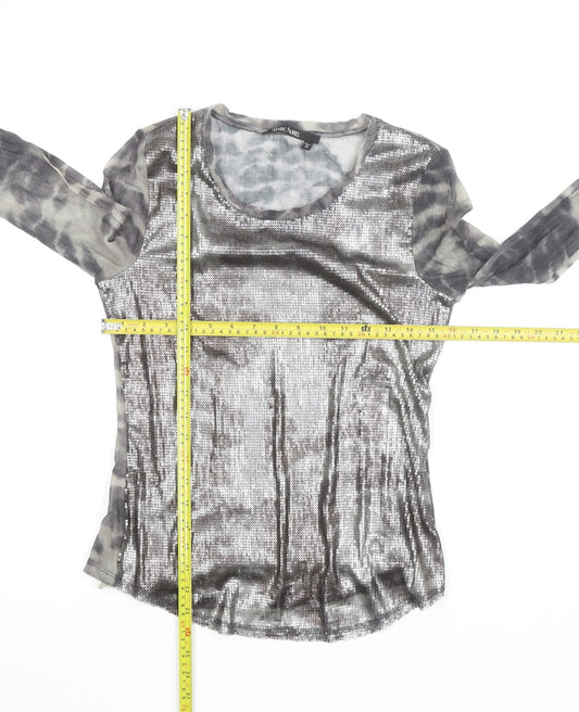 Marc Aurel Women's Grey Sequin Long Sleeve Cotton T-Shirt Size 8