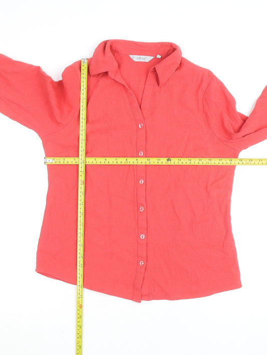 EWM Women Coral Button-Up Blouse Size 12 Long Sleeve Polyester Blend