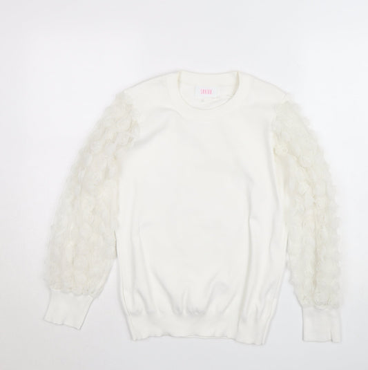 Savida Women’s White Puff Sleeve Crew Neck Jumper Size 12