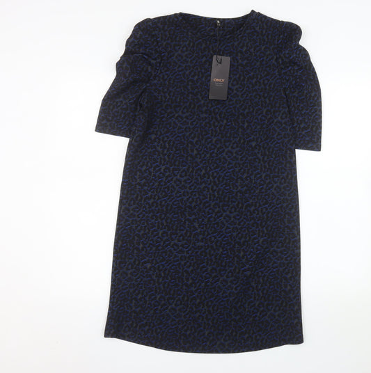 Additional front view of Only Women's Blue Animal Print Shift Dress S Half Sleeve