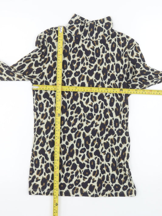 River Island Women’s Brown Leopard Roll Neck Long Sleeve Top Size 10