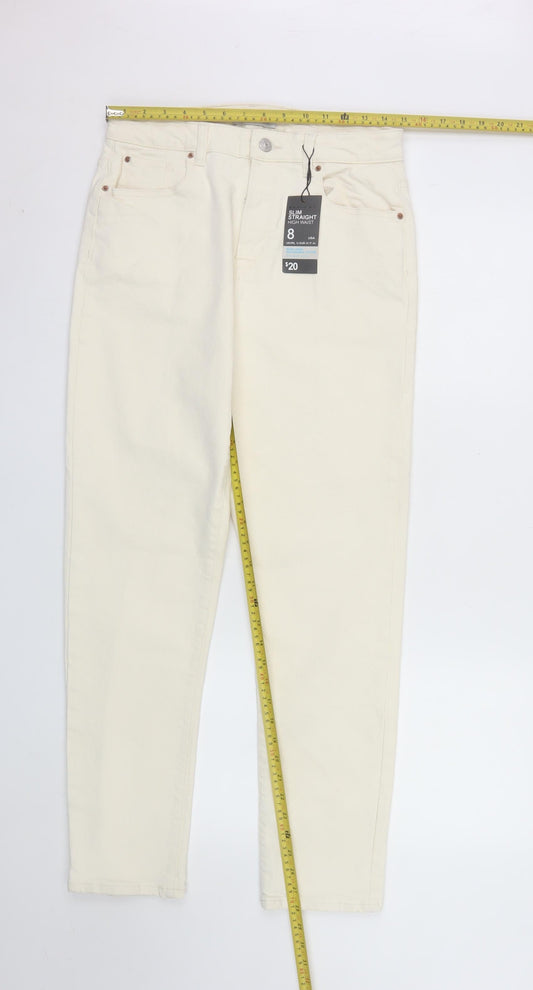 Primark Women Ivory Slim Straight High Waist Denim Jeans Size 12