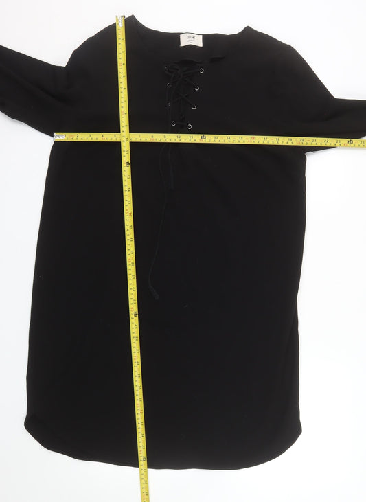 Hush Women Black Size 16 Shift Lace Up Knee Length Dress