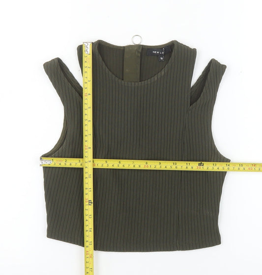 New Look Women's Green Cropped Tank Top Size 10 Sleeveless Zip Back