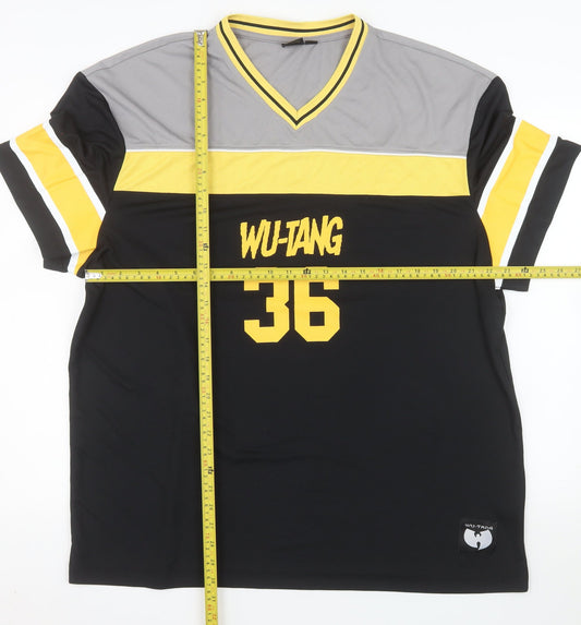 Wu-Tang Men’s 2XL Black V-Neck Band Graphic Colourblock T-Shirt
