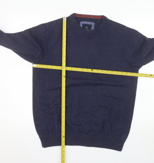 Magee 1866 Men's Blue Wool Crew Neck Jumper Size L Classic Knit