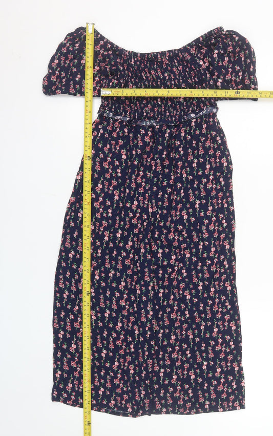 Next Girls Blue Floral Off Shoulder Playsuit Size 8 Years Viscose