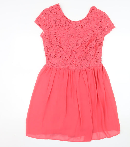 Additional front view of Atmosphere Women Pink Lace Fit & Flare Dress, size 14, Short Sleeve