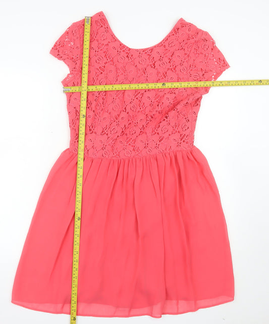 Atmosphere Women Pink Lace Fit & Flare Dress Size 14 Short Sleeve