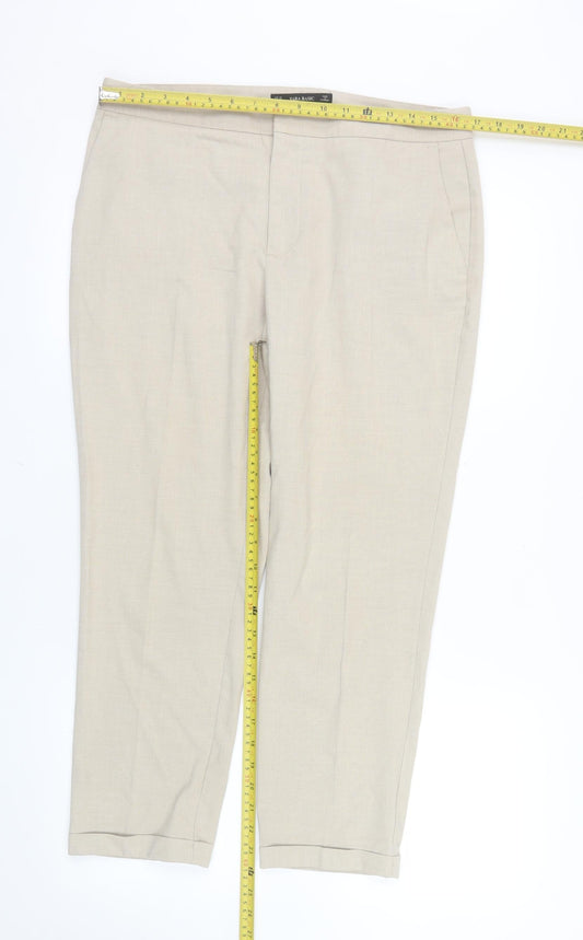Zara Women Beige Cropped Slim Trousers Size 12