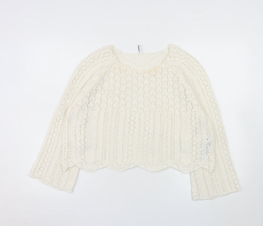 ONLY Women Ivory Open-Knit Cotton Pullover Jumper XL