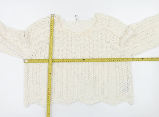 ONLY Women Ivory Open-Knit Cotton Pullover Jumper XL