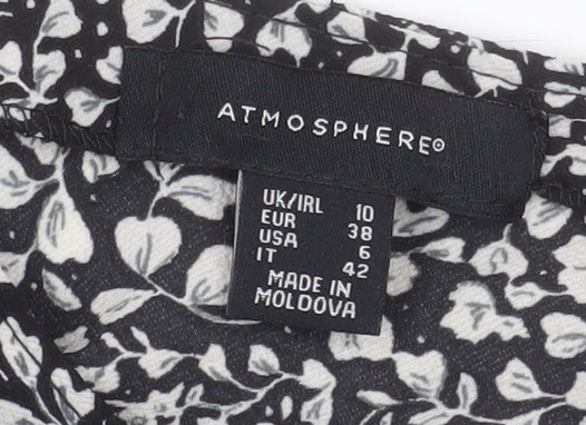 Brand and care label for Atmosphere Women Black Floral V-Neck Slip Dress, size 10