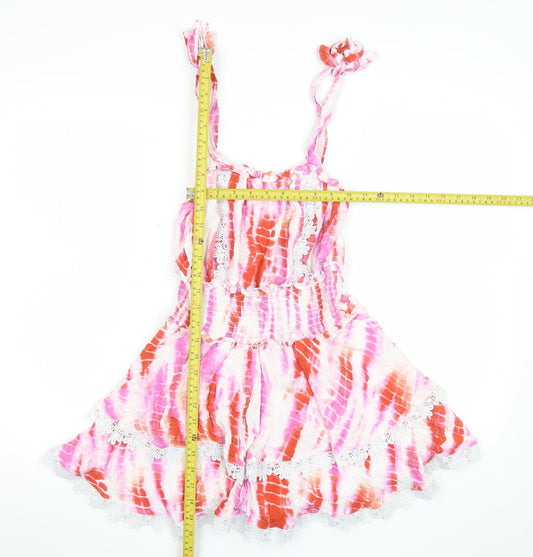 River Island Women’s Pink Orange Tie Dye Lace Trim Playsuit UK 10