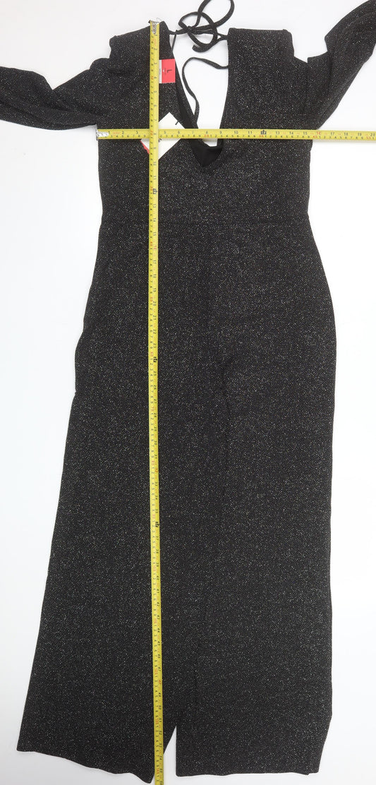 Lefties Women Black Sparkly Wide-Leg Jumpsuit L Shimmer Party Outfit