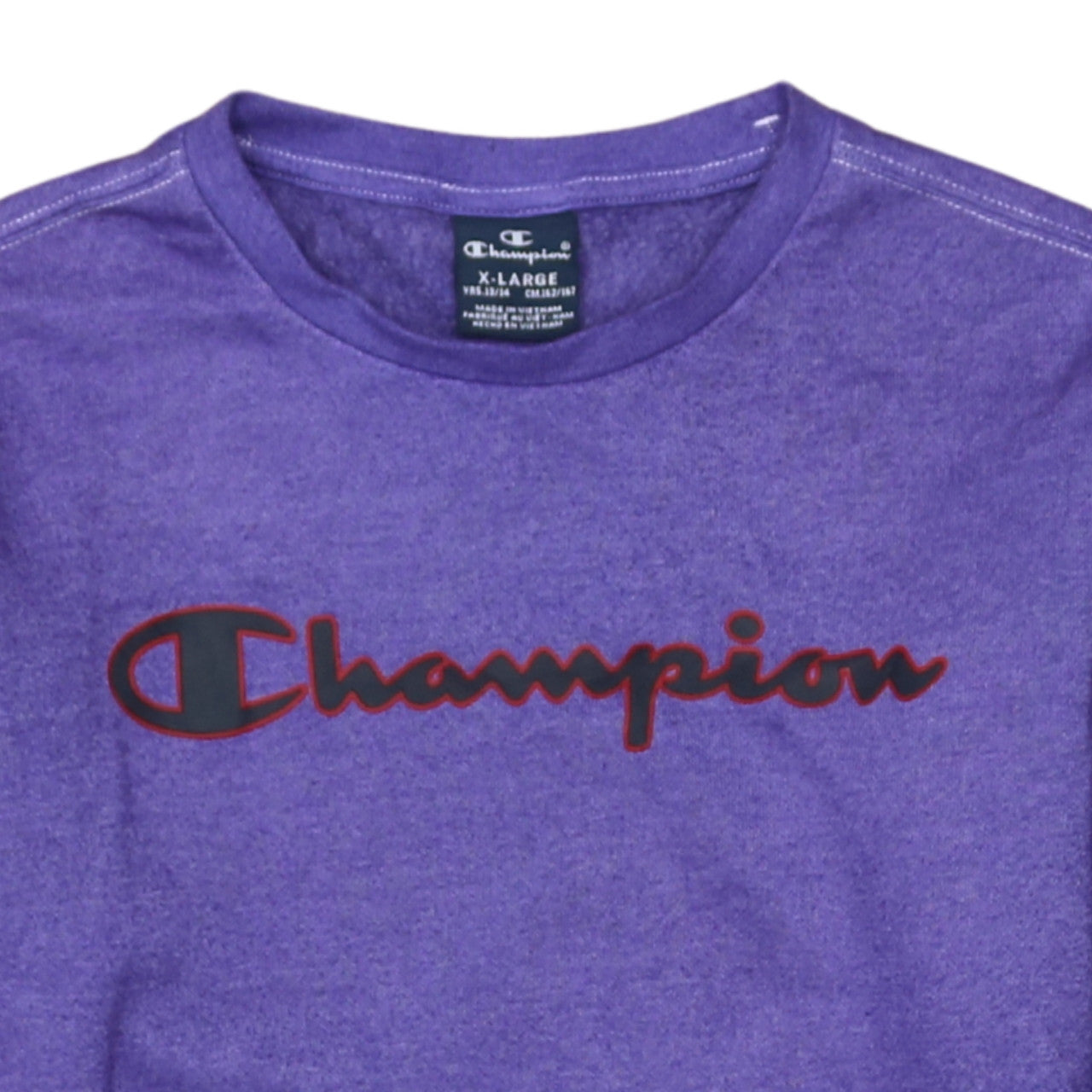 Additional view of Champion boys’ purple logo sweatshirt, size 13-14, years crew neck fleece