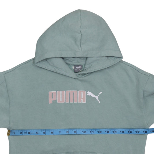 Puma Girls Green Pullover Hoodie 13-14 Years Logo Fleece Sweatshirt