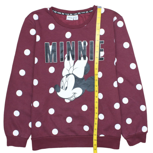 Disney Women Burgundy Minnie Mouse Polka Dot Pullover Sweatshirt L