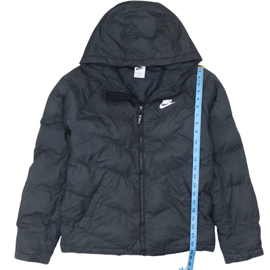 Nike Boys Black Hooded Puffer Jacket XL 158cm Full Zip Lightweight Winter Coat