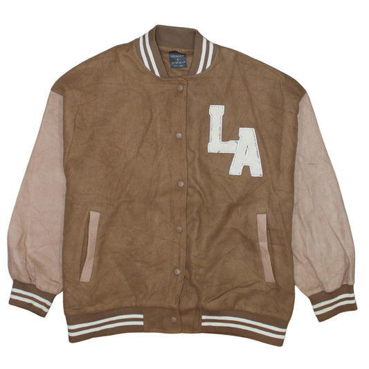 Primark Women Brown S Varsity Letterman Jacket LA Logo Lightweight