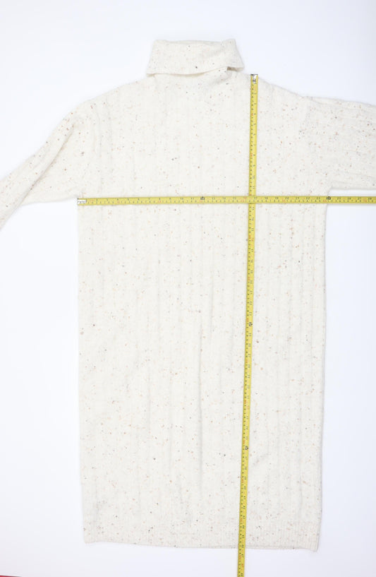 MNG Women Ivory Knit Jumper Dress S Roll Neck Winter Style