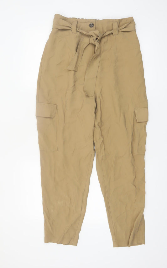 Dunnes Stores Women's Beige High Waist Cargo Trousers Size 12