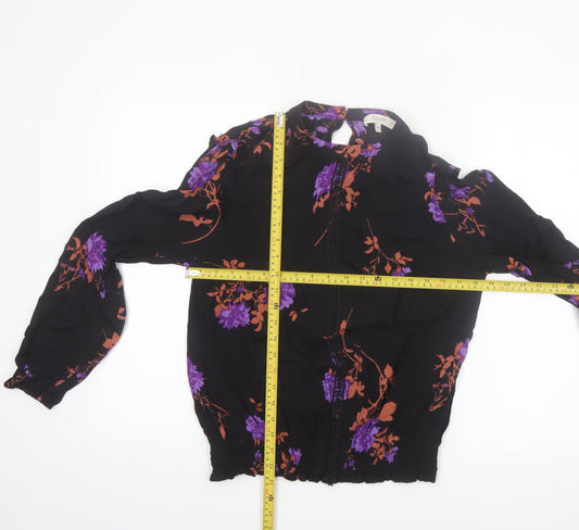 Oasis Womens Black Floral Long Sleeve Viscose Tunic Blouse UK 14