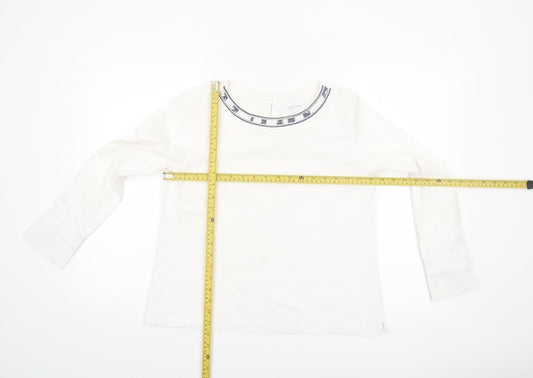 Just White Womens White Long Sleeve Blouse Size 8 Beaded Neckline
