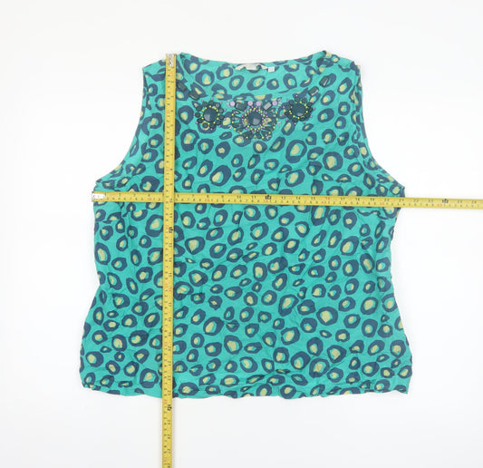 Boden Women's Blue Beaded Animal Print Silk Blend Tank Top Size 20