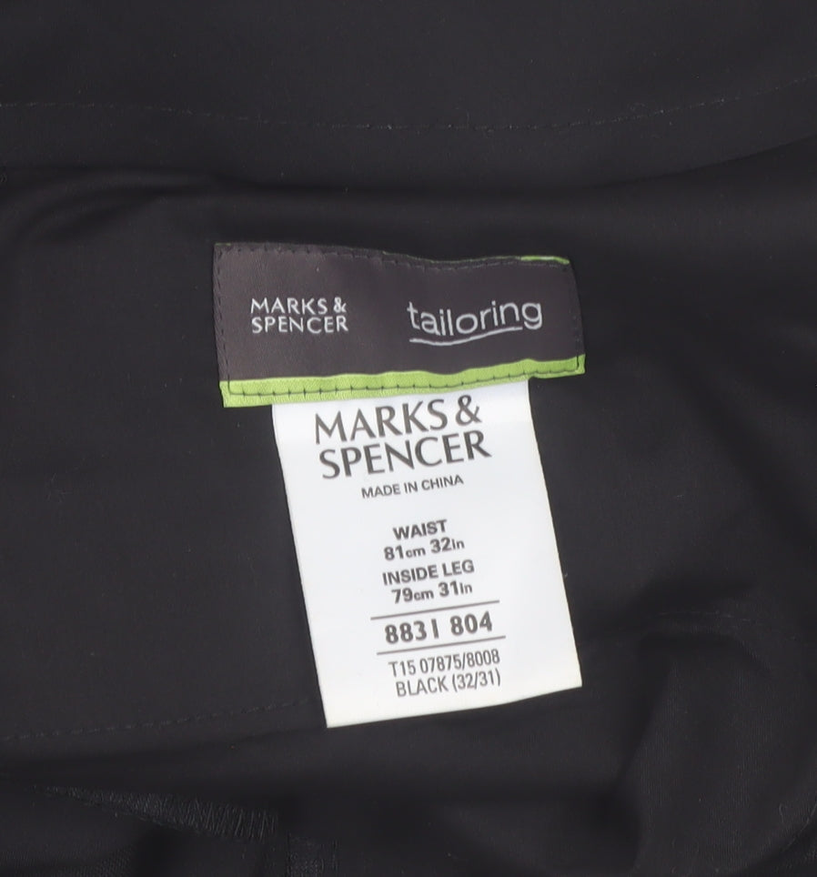 Marks and Spencer Men's Black 32x31 Regular Fit Dress Pants