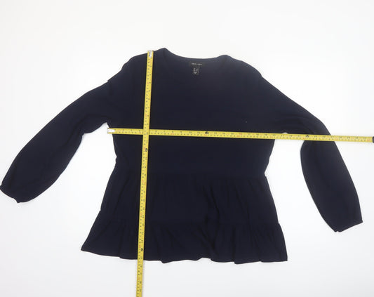 New Look Womens Blue Long Sleeve Ruffle Tunic Blouse Size 18