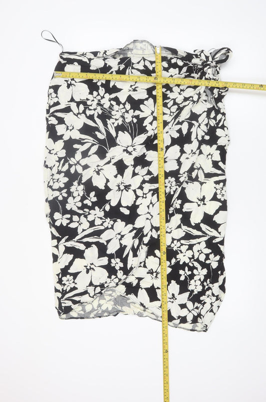 New Look Womens Black Floral Wrap Knee Length Skirt Size 20