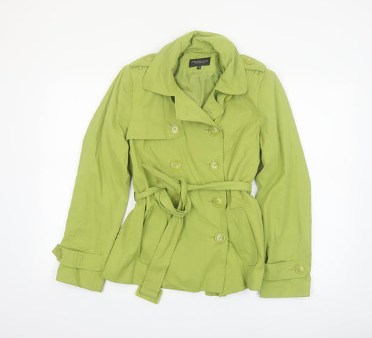 Debenhams Women's Green Belted Trench Coat Size 12 Lightweight