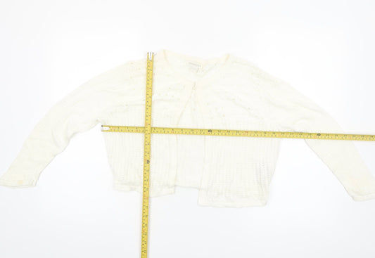 Monsoon Women’s Ivory Knit Cardigan UK 14 Crew Neck Open Knit