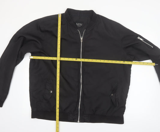 boohooMAN Men's Black 3XL Bomber Jacket Full Zip Casual Polyester