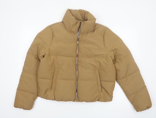ONLY Women’s Brown Short Puffer Jacket L Zip Padded Winter Coat