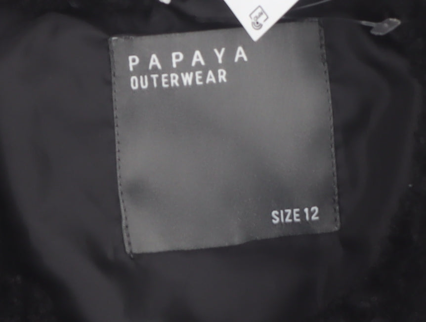 Additional view of Papaya Women’s Black Faux Shearling Bomber Jacket, size UK 12