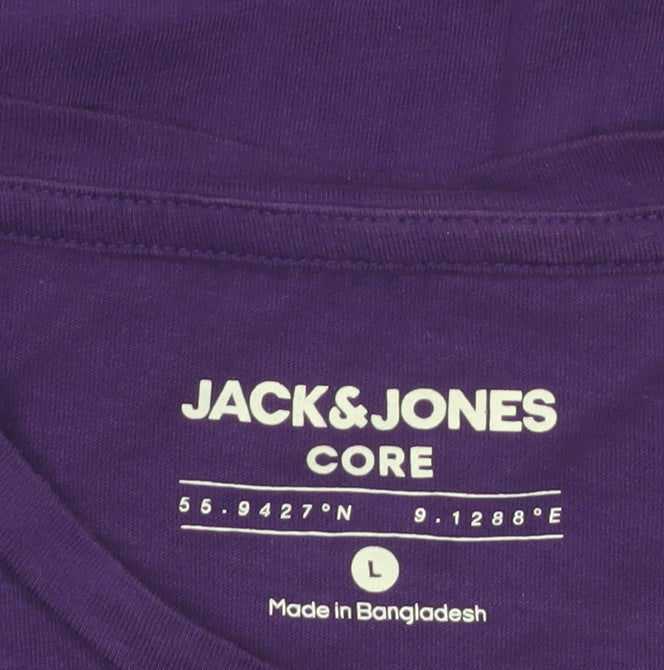 Jack & Jones Men's Purple Graphic Print Cotton Crew Neck T-Shirt L