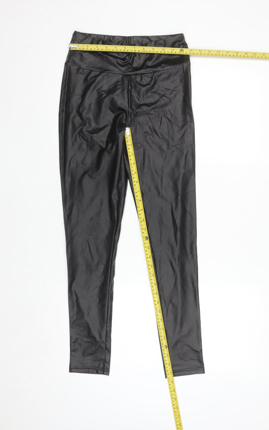 Primark Women Black Faux Leather High Rise Ankle Leggings Size 10-12