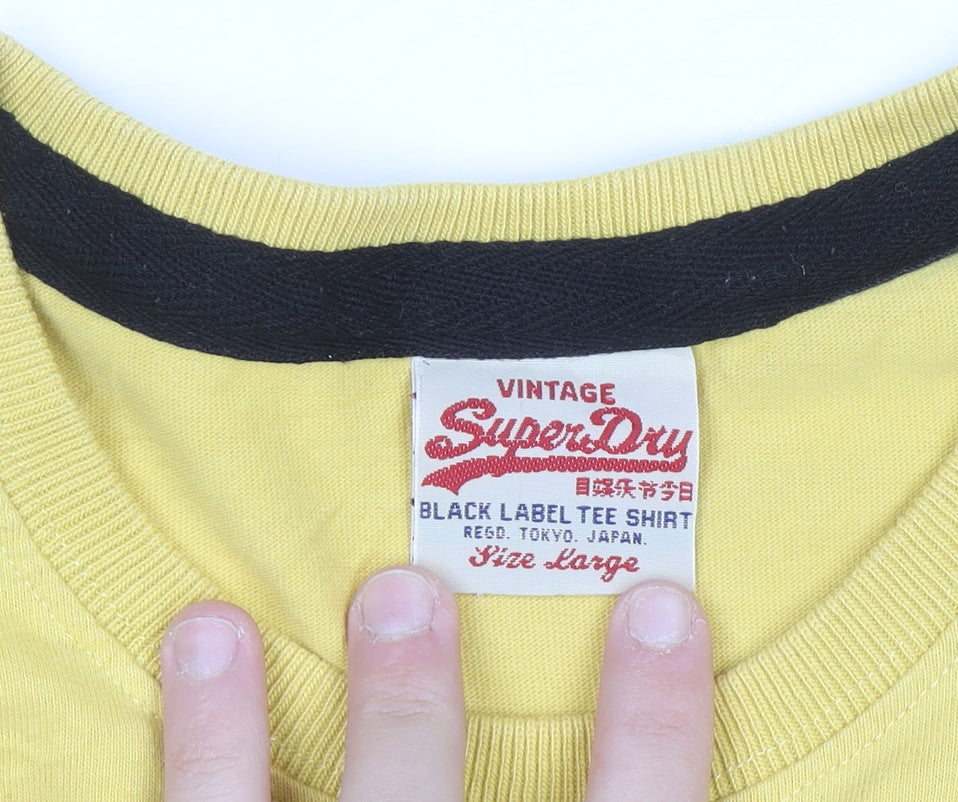 Superdry Men’s Yellow Vintage Gasoline Graphic T-Shirt Size L
