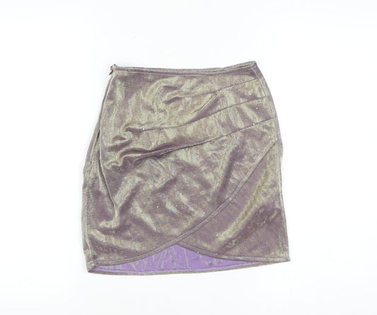 PrettyLittleThing Womens Purple Metallic Wrap Mini Skirt Size 6