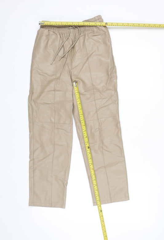 Primark Women Beige Faux Leather Jogger Trousers Size 4