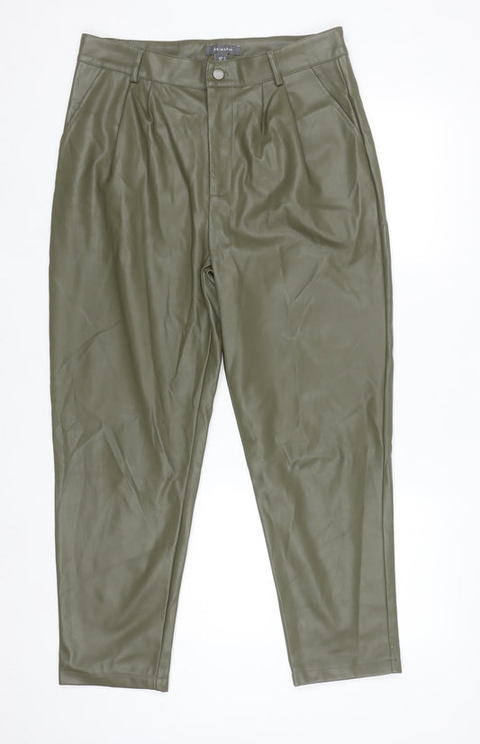 Primark Womens Green Faux Leather High Rise Tapered Trousers Size 14