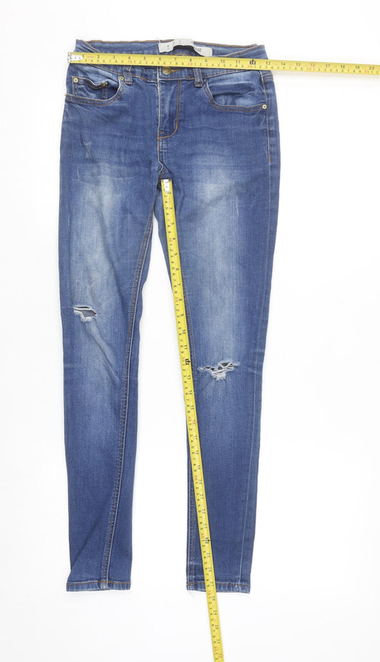 Denim Co Women's Blue Size 8 Skinny Distressed Stretch Jeans